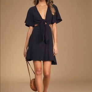 Lulu’s Perfect Day for Love Navy Blue Cutout Tie-Front Dress, new with tags